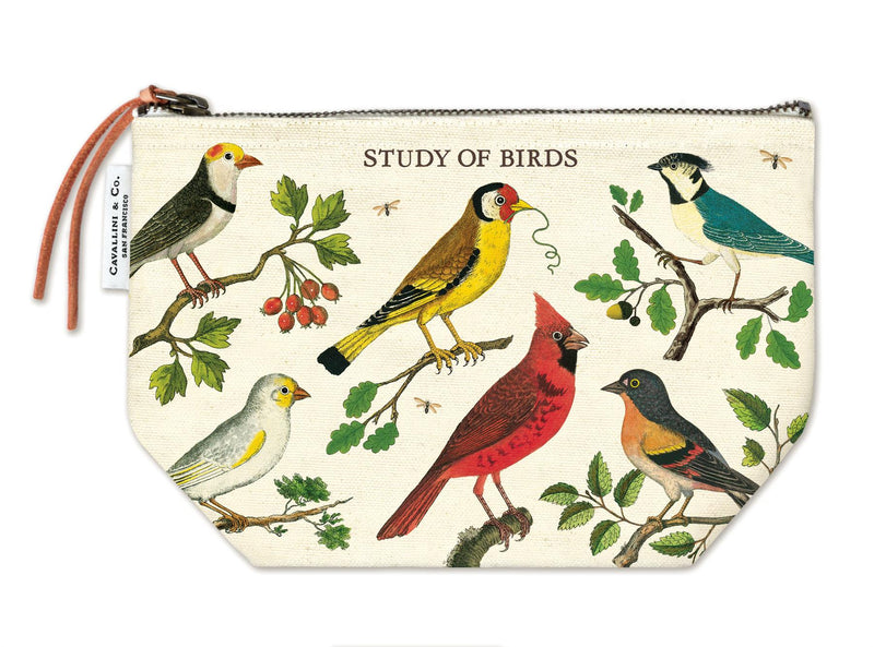 Cavallini - 100% Natural Cotton Vintage Pouch Bag - 15x22cms - Study of Birds