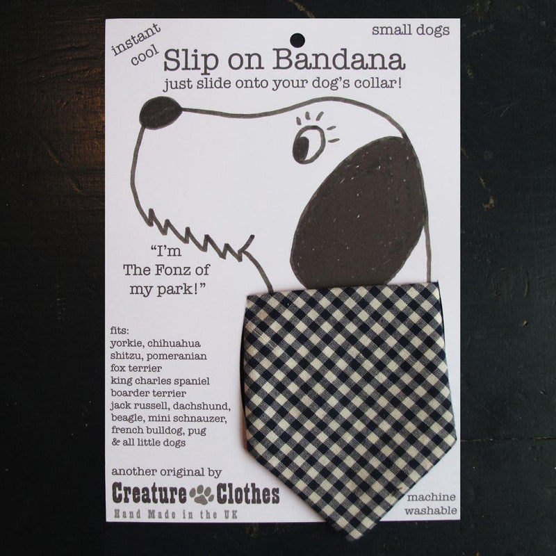 Creature Clothes - Slip on Bandana - Blue Gingham - Available in 2 Sizes - Handmade in the UK