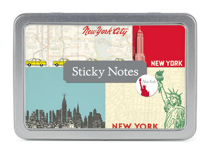 Cavallini - Tin of Sticky Notes/Memos - New York City - 5 Note Pads/60 sheets per pad