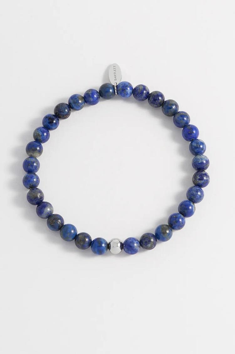 Lapis Lazuli Gemstone(6mm) & Stainless Steel Beaded Bracelet - Bartlett For Men