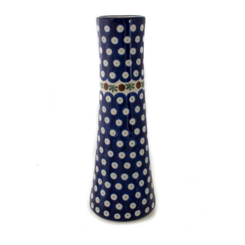 Vase - Flower Tendril/Blue With Red & White Spots - 25 x 6.5/8.5cms - 0199-0070X - Polish Pottery