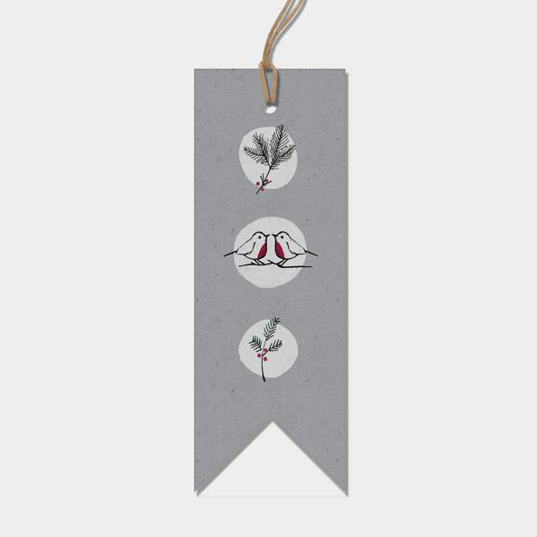 Gift Tags - Grey/Robins - Pack of 6 Labels - East Of India