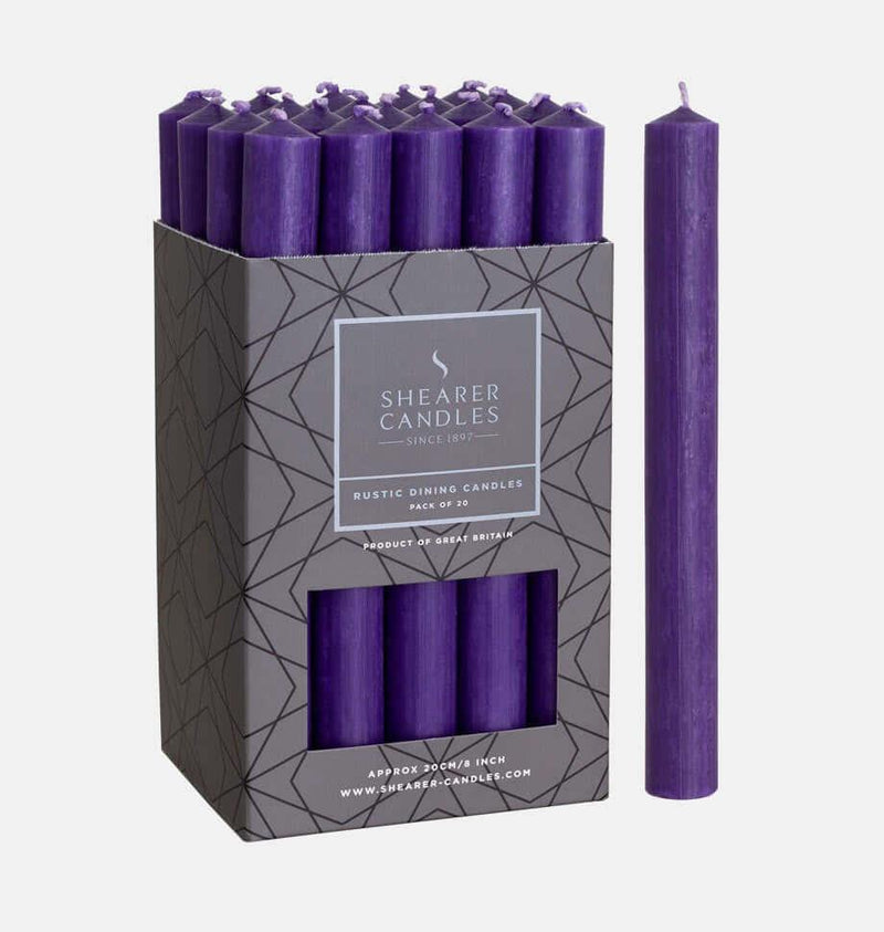 Shearer Candles - Purple Rustic Dining Candle - 20cms/8ins - Sold Individually
