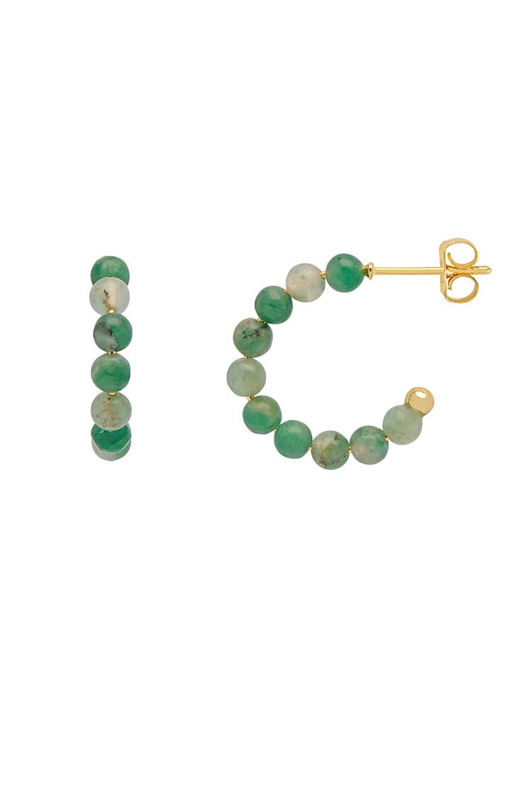 Amelia Green Agate Gemstone Bubble Hoop Earrings - Gold Plated - Estella Bartlett