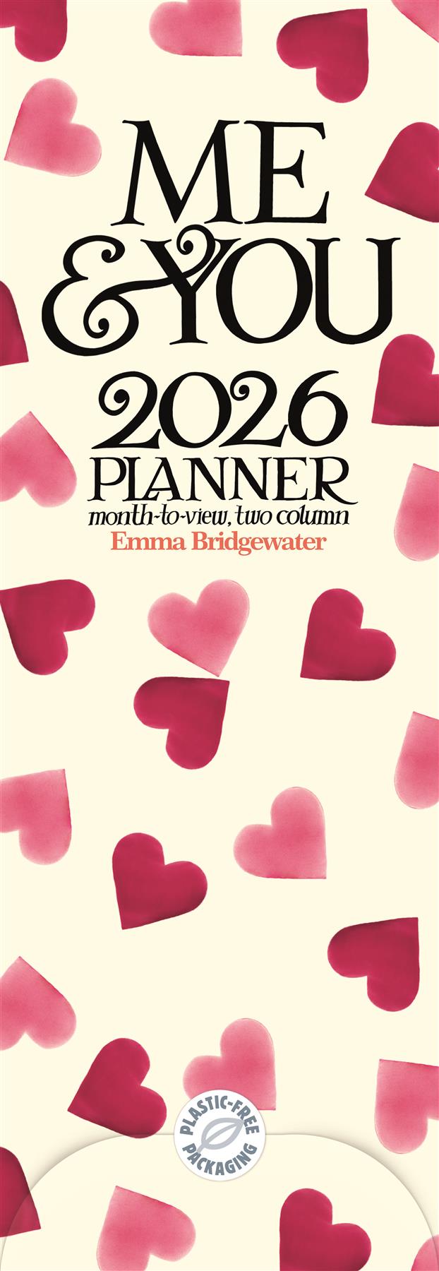 Emma Bridgewater - 2026 Couples Wall Calendar - Month To View/2 Columns - Pink Hearts
