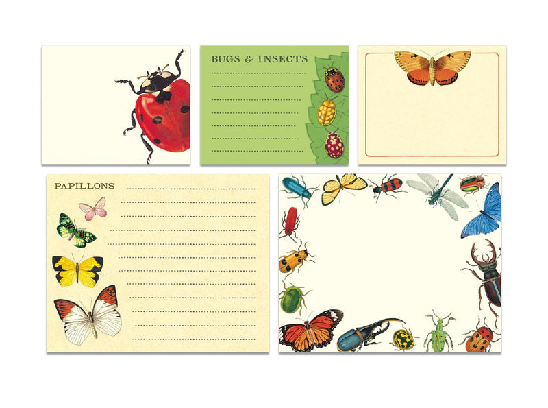 Cavallini - Tin of Sticky Notes/Memos - Bugs & Insects - 5 Note Pads/60 sheets per pad