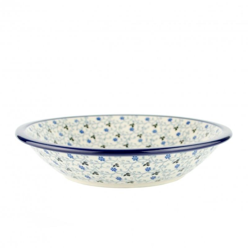 Pasta Plate/Soup Bowl - Blue/Black Tiny Flowers - 0026-1991X - 21.5 x 4.5cms - Polish Pottery