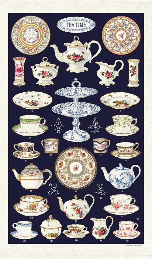 Cavallini - 100% Natural Cotton Vintage Tea Towel - 80 x 47cms - Tea Time