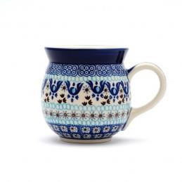 Extra Large Round Mug - Blue Squares & Flowers - 500ml - 0073-1026X - Polish Pottery