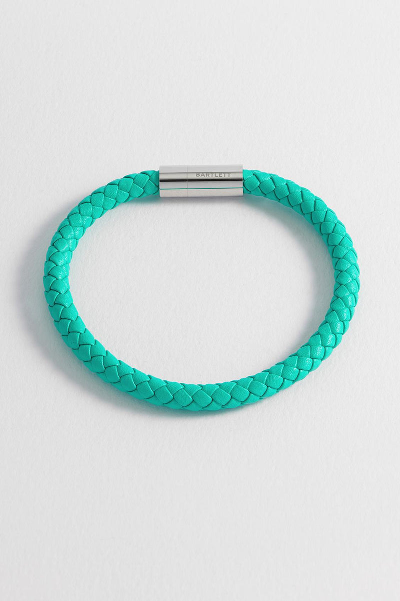 Plaited Leather & Stainless Steel Bracelet - Turquoise - Gift Boxed - Bartlett For Men