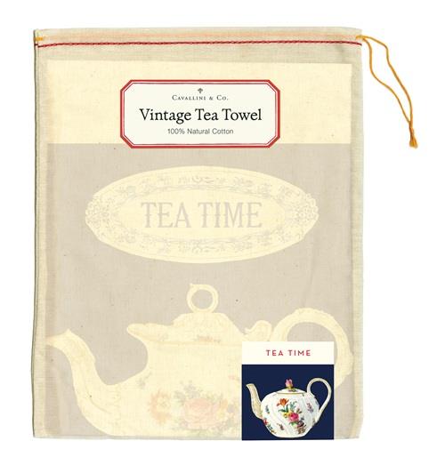 Cavallini - 100% Natural Cotton Vintage Tea Towel - 80 x 47cms - Tea Time