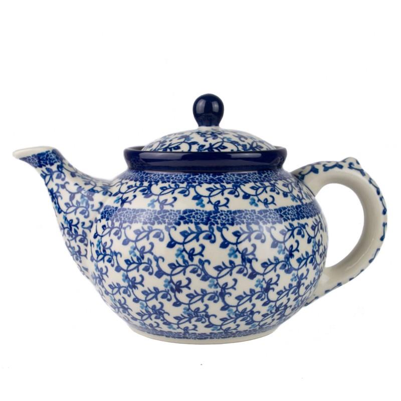 Large Teapot - Blue Vine Flowers - 1.2 Litre - 0060-1824X - Polish Pottery