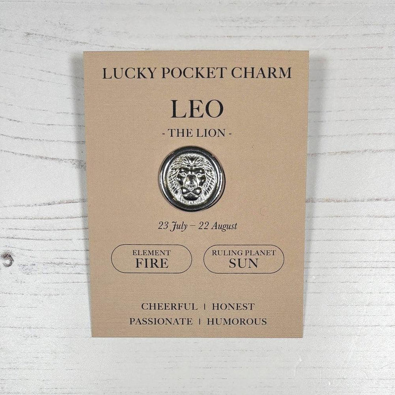 Leo The Lion (23 July - 22 Aug) - Zodiac Lucky Pocket Charm - Pewter Token - Compton & Clarke