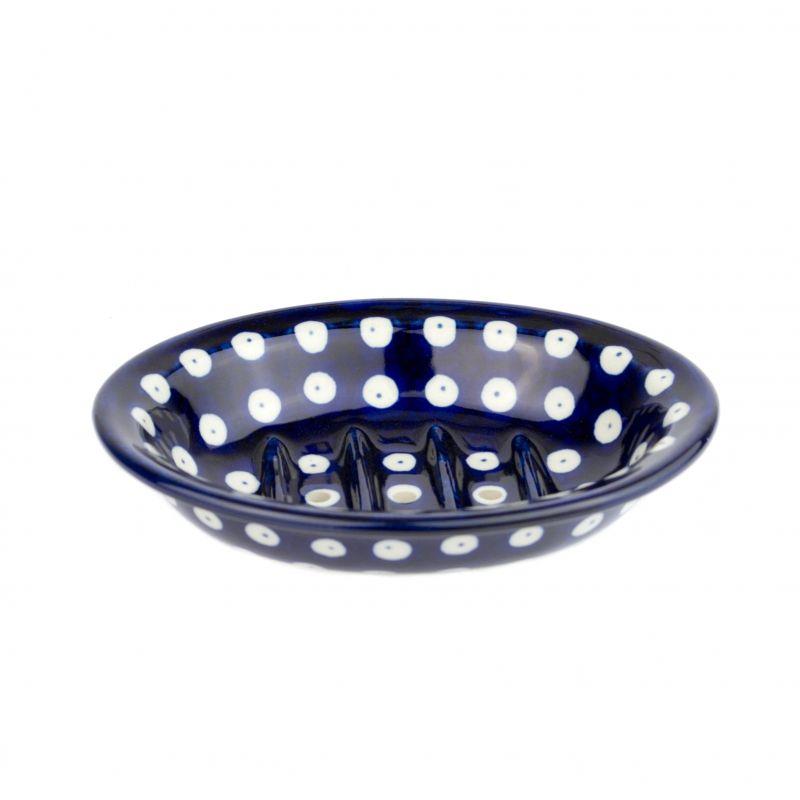 Soap Dish With Holes - Blue Eyes/Blue With White Spots - 0879-0070AX - Polish Pottery
