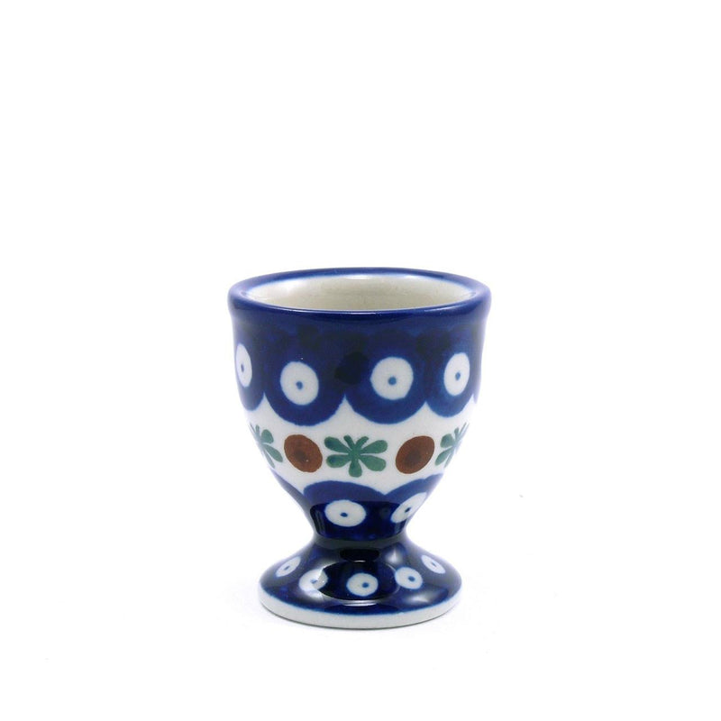Egg Cup - Flower Tendril/Blue With Red & White Spots - 0106-0070X - Polish Pottery