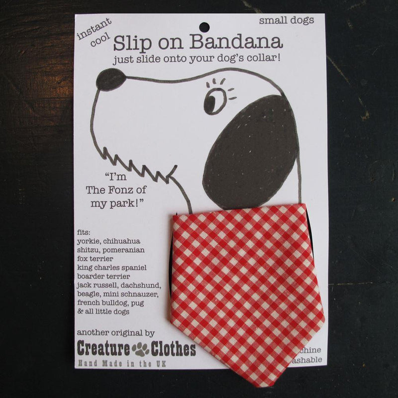 Creature Clothes - Slip on Bandana - Red Gingham - Handmade in the UK - Large