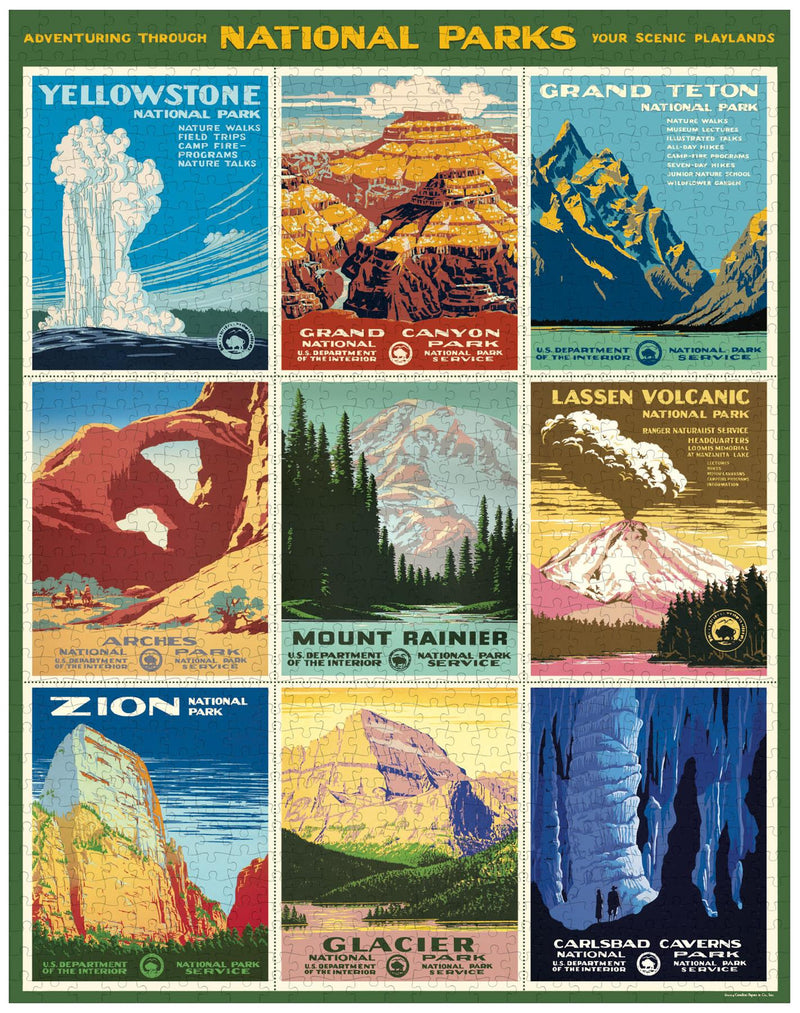 Cavallini - Vintage Jigsaw Puzzle - 1000 Pieces - 55x70cms - Posters of National Parks of USA