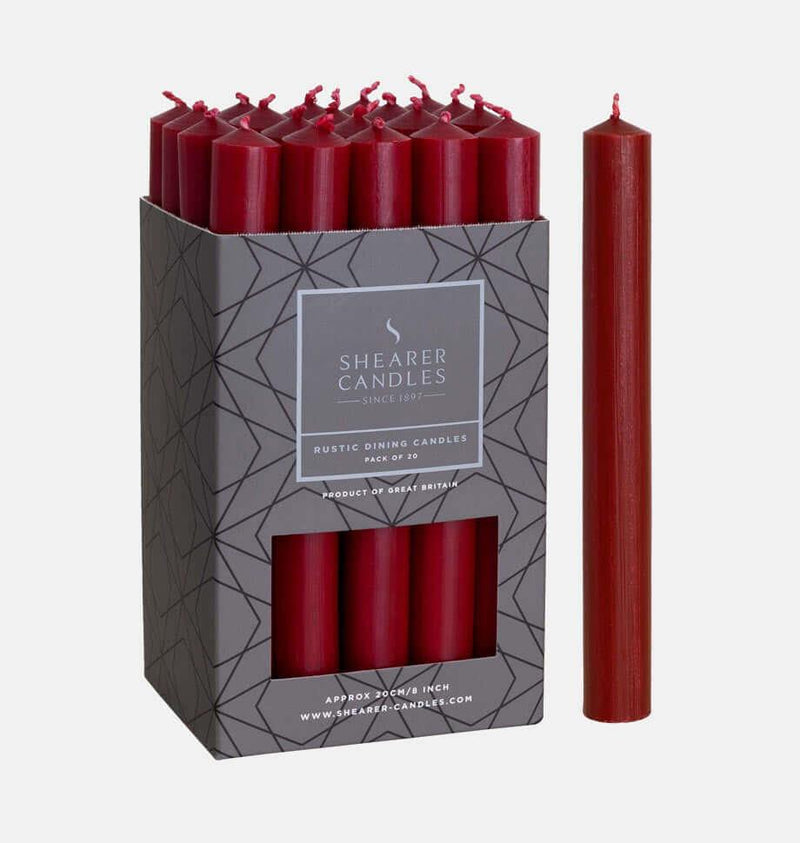 Shearer Candles - Red Rustic Dining Candle - 20cms/8ins - Sold Individually