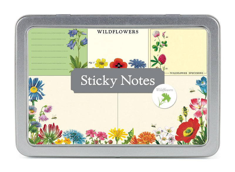 Cavallini - Tin of Sticky Notes/Memos - Wildflowers - 5 Note Pads/60 sheets per pad