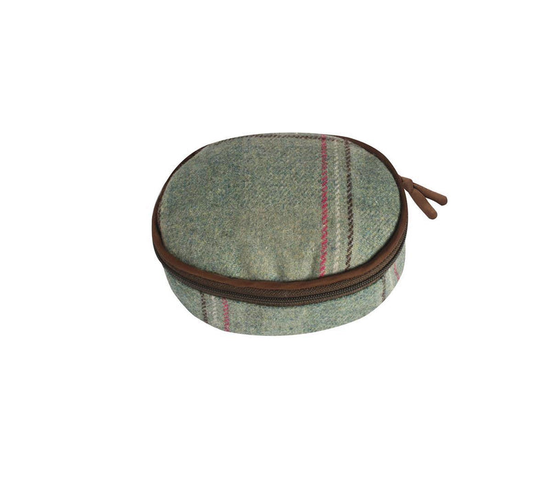 Earth Squared - Oval Jewellery Pouch - Fenton Tweed Wool - Brown/Green - 10x10x5cms