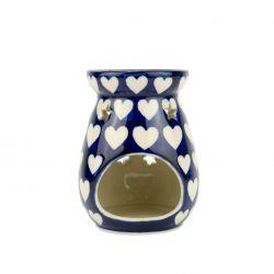 Aromatherapy Oil Burner - Hearts - Star Light Holes - D08-0375JX - 11cms - Polish Pottery