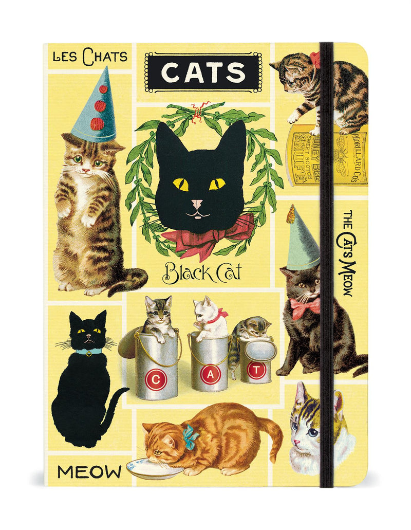 Cavallini - Large Lined Notebook 6x8ins - Cats/Les Chats - 144 Pages With Elastic Enclosure
