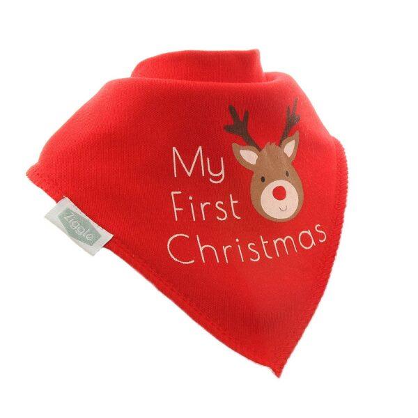 Dribble Bib - My First Christmas - Rudolf The Reindeer - Red - Suitable From Birth - Ziggle