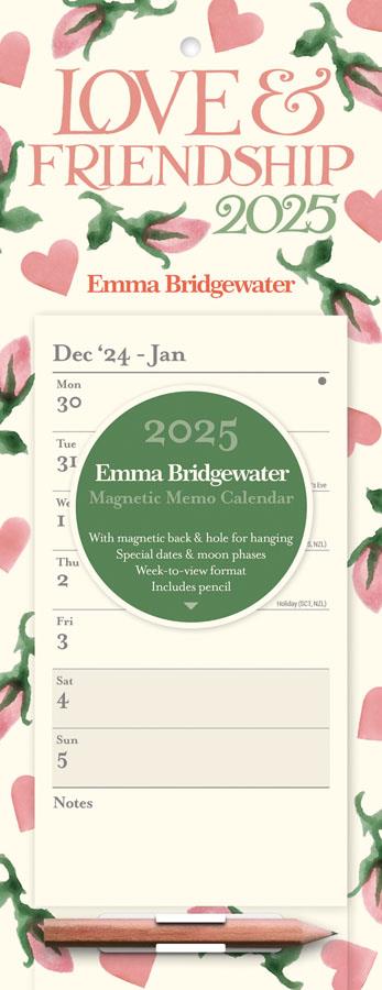 Emma Bridgewater - 2025 Week To View Magnetic Memo Calendar - Pink Hearts & Roses/Love & Friendship