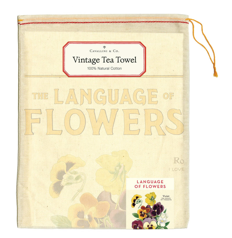 Cavallini - 100% Natural Cotton Vintage Tea Towel - 80 x 47cms - Language of Flowers