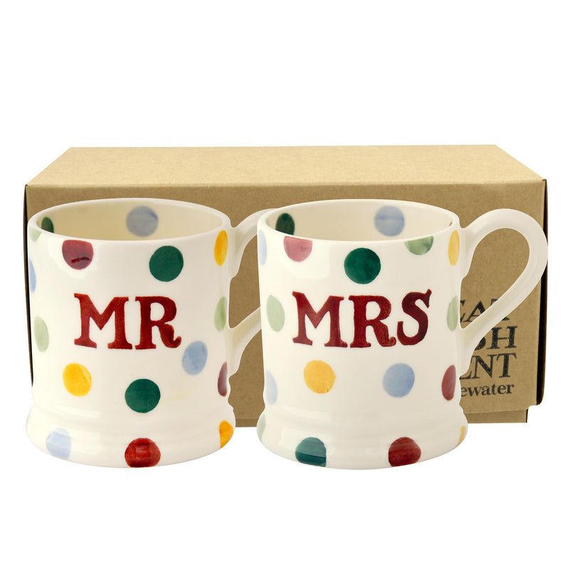 Emma Bridgewater - 2 x Half Pint Mug (300ml/1/2pt) - 9.3x8.2cms - Polka Dots - Mr & Mrs