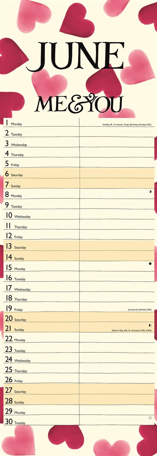 Emma Bridgewater - 2026 Couples Wall Calendar - Month To View/2 Columns - Pink Hearts