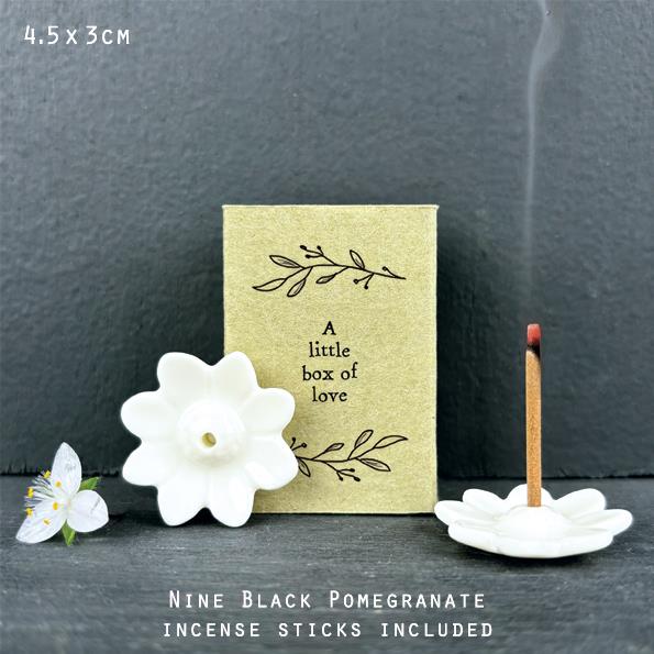 Matchbox - A Little Box Of Love - 9 Black Pomegranite Incense Stickers & Burner - East Of India