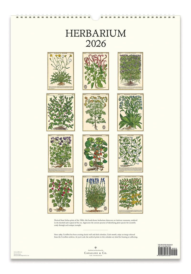 Cavallini - 2026 Wall Calendar - 13 x 19ins - Herbarium