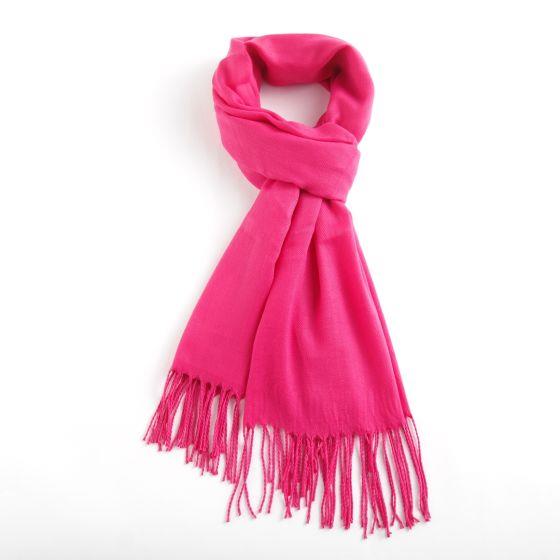 Lua - Classic Plain Knit Scarf With Tassles - Fuchsia Pink