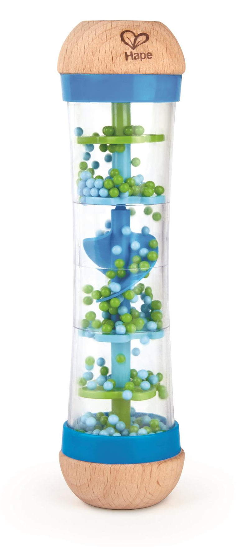 Hape - Beaded Raindrops - Mini Wooden Musical Shake & Rattle Rainmaker Toy - Blue & Green - 0 months