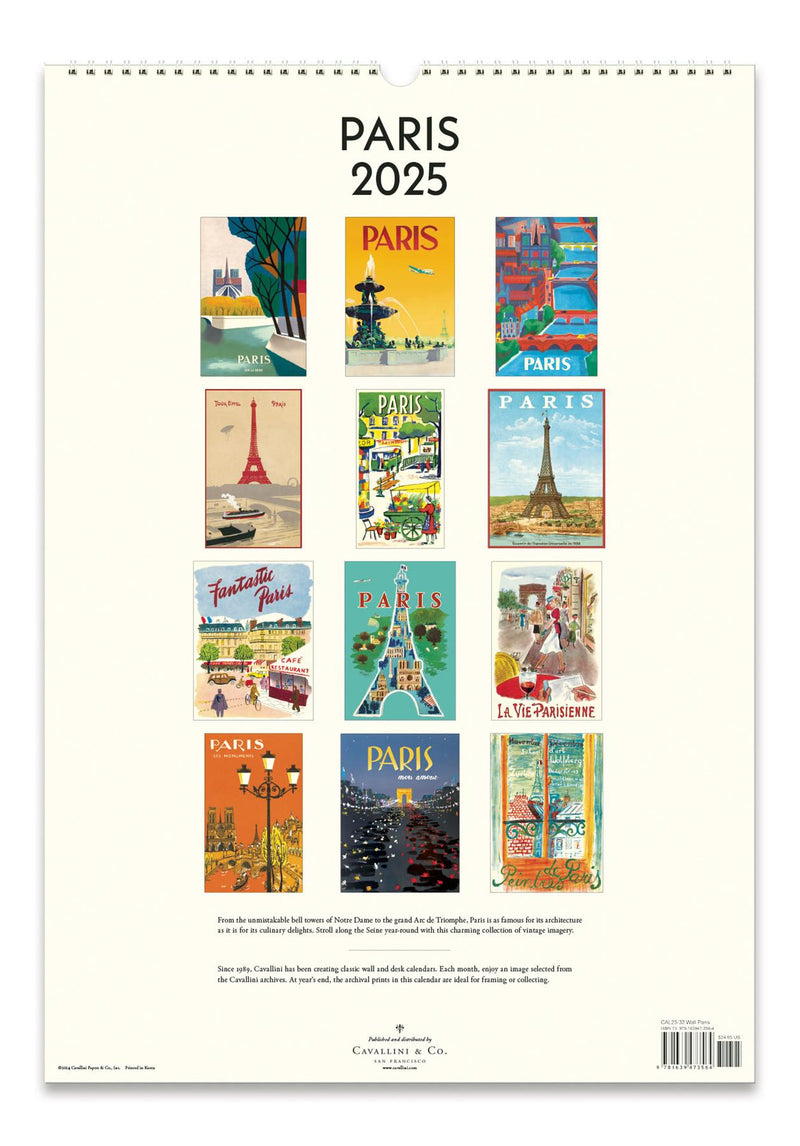 Cavallini - 2025 Wall Calendar - 13 x 19ins - Paris