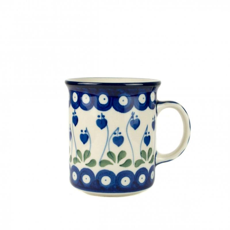 Classic Straight Sided Mug - Blue Dots With Flower Buds - 270ml - 0236-0377OX - Polish Pottery