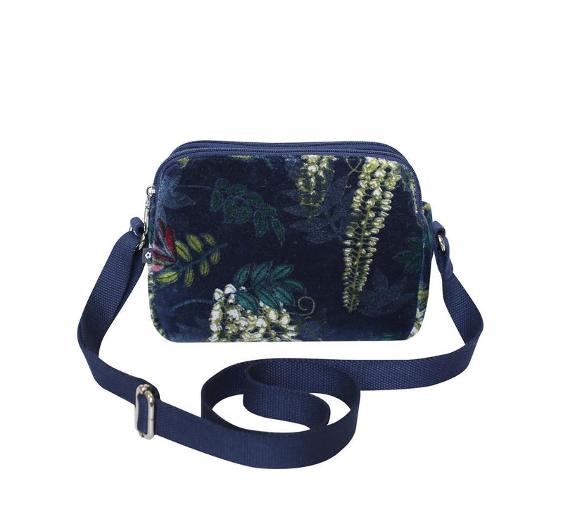 Earth Squared - Anna Messenger Bag - Botanical Velvet - Navy Blue - 22x16x8cms