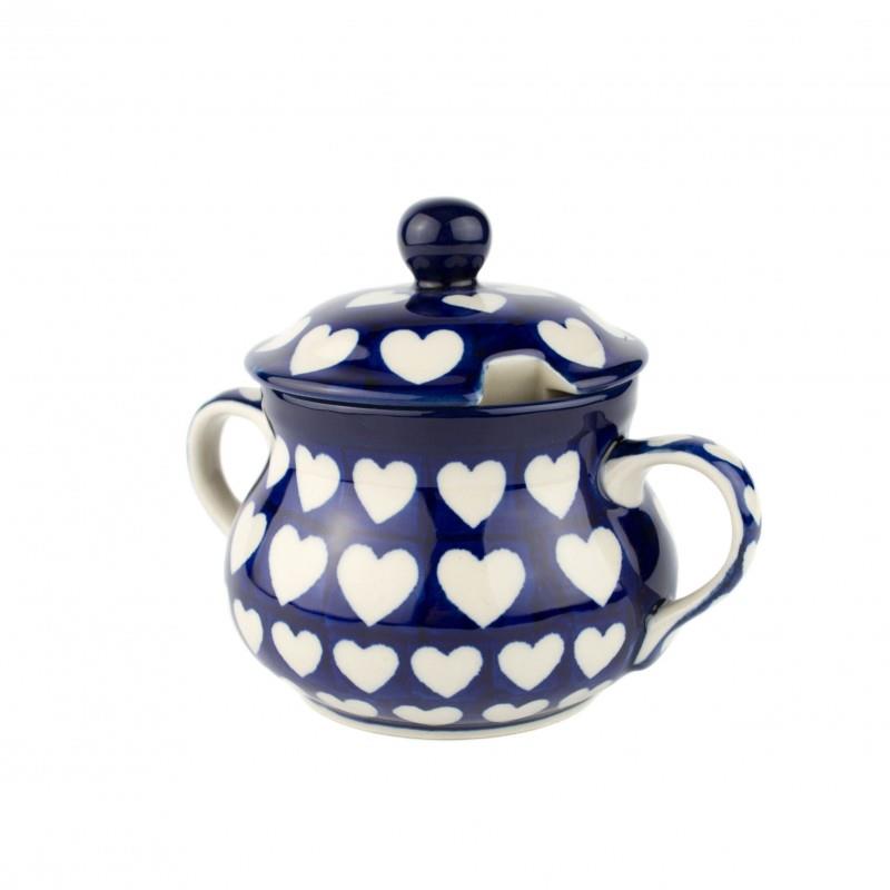 Large Sugar Bowl With Lid - Hearts - 0.3l - 0035-0375JX - Polish Pottery