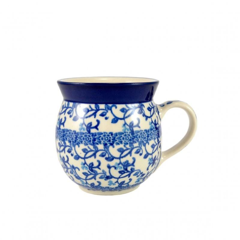 Small Round Mug - Blue Vine Flowers - 240ml - 0005-1824X - Polish Pottery