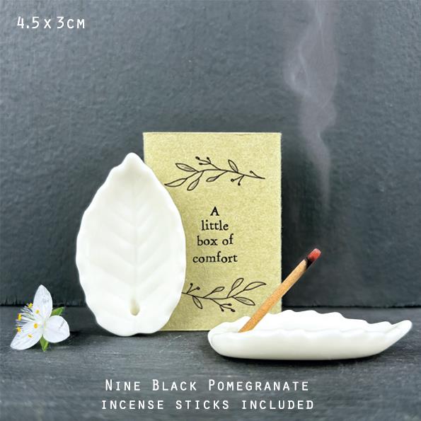 Matchbox - A Little Box Of Comfort - 9 Black Pomegranite Incense Stickers & Burner - East Of India