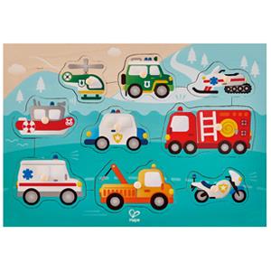 Hape - Emergency Vehicles - Peg Jigsaw Puzzle - 9 Pieces/24 months