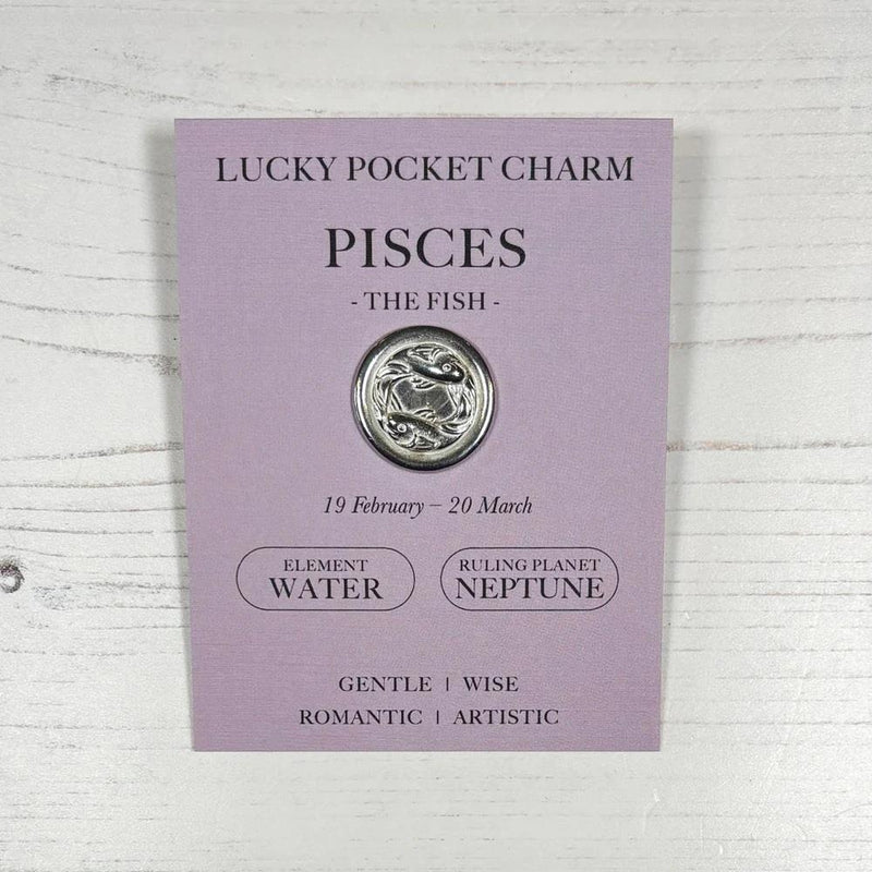 Pisces The Fish (19 Feb - 20 Mar) - Zodiac Lucky Pocket Charm - Pewter Token - Compton & Clarke