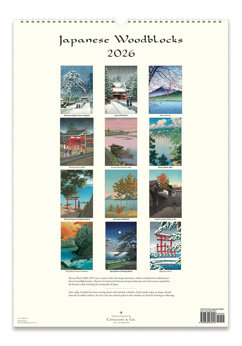 Cavallini - 2026 Wall Calendar - 13 x 19ins - Japanese Woodblocks