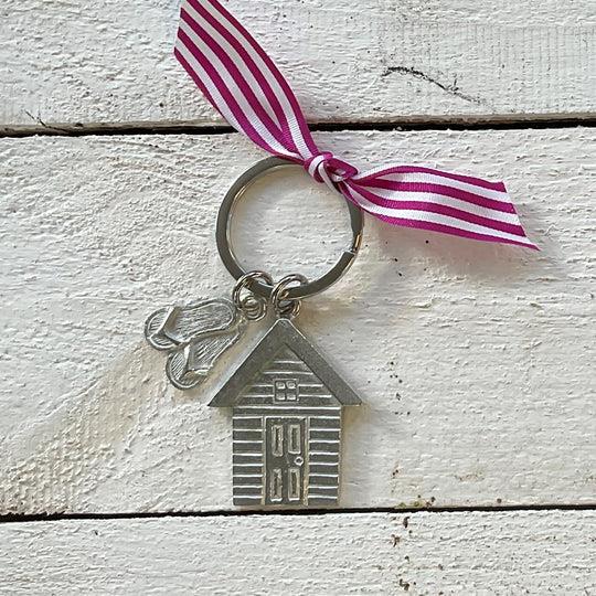 Beach Hut & Flip Flops - Pewter Keyring - 6.7cms - Compton & Clarke