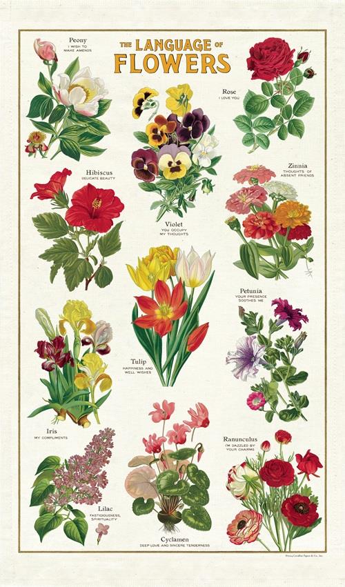Cavallini - 100% Natural Cotton Vintage Tea Towel - 80 x 47cms - Language of Flowers