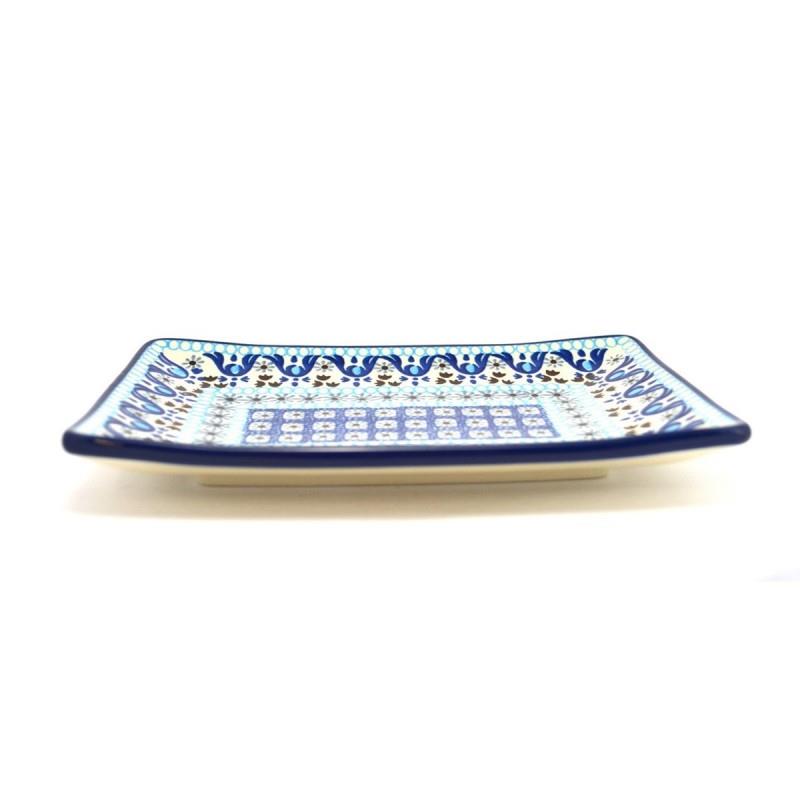 Sushi Platter - Blue Squares & Flowers - 21.5x14.5cms - C21-1026X - Polish Pottery