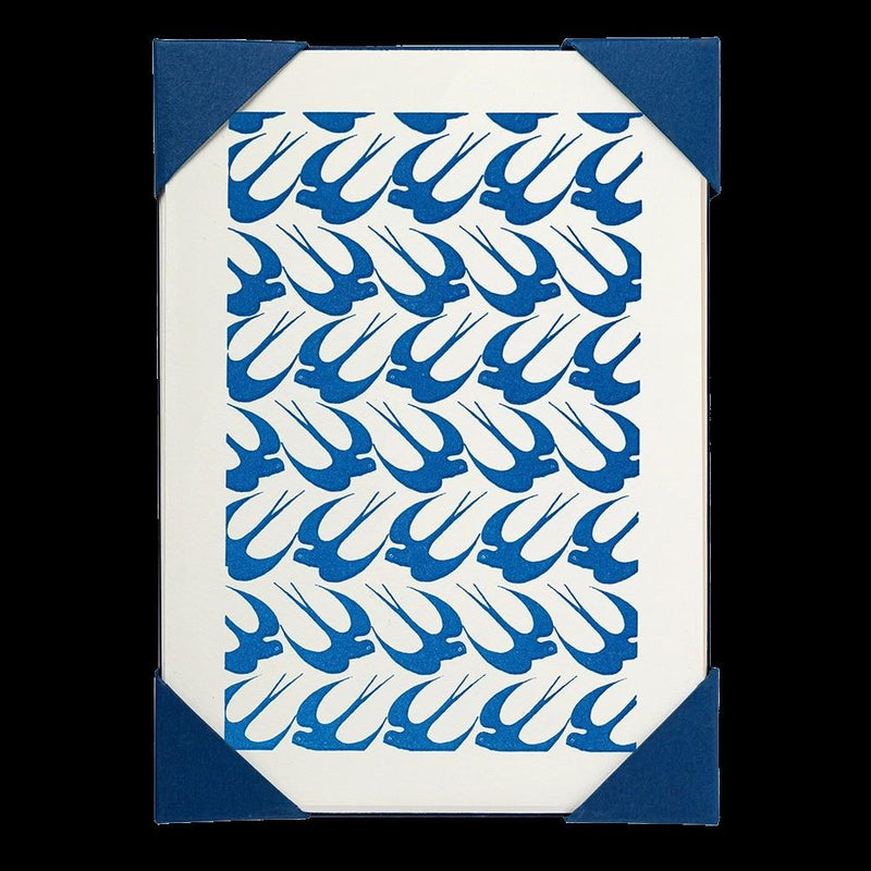 Blue Swallows Pattern - 5 Letterpress Notecards & Envelopes - Archivist