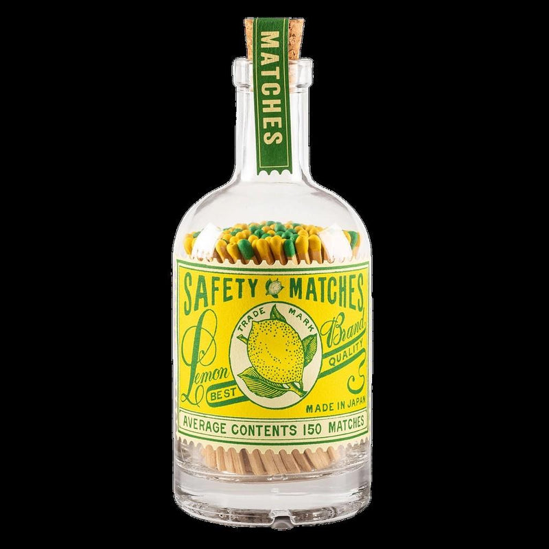 Lemon Stamp - Green & Yellow - (GB118) - Glass Bottle - 150 Luxury Safety Matches - Archivist