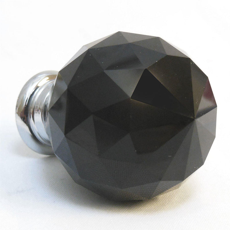 Cut Crystal Glass Faceted Ball Cupboard/Drawer Door Knob - Black - 30mm